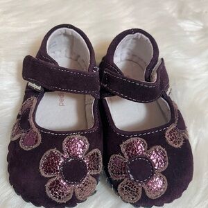 Pediped Purple Floral Soft Sole Baby Walker Shoes